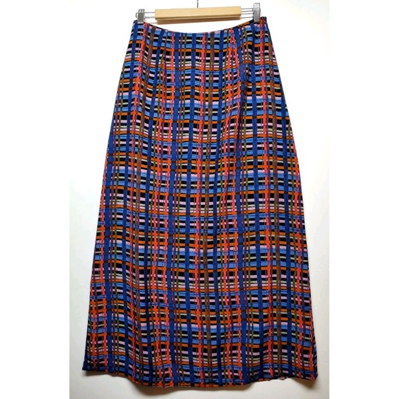 Vintage Express Rayon Basketweave Plaid Maxi Skirt Size 7/8 Juniors USA Womens S - Picture 2 of 16